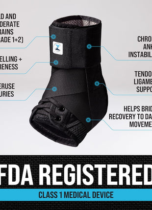 Z ATHLETICS Ankle Brace for Women & Men - Lace Up Adjustable Support with Side Stabilizers for Sprained Ankle, Achilles Tendonitis Relief | Basketball, Volleyball, Running & Sports Recovery - Black, Medium