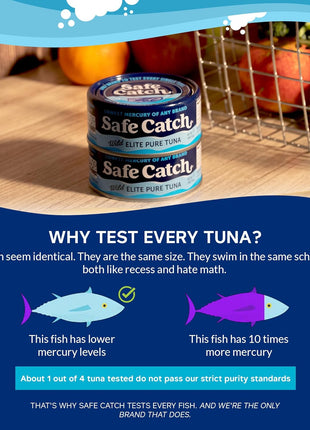 Safe Catch Canned Wild Tuna Fish, Wild Caught, Lowest Mercury, Gluten-Free, Kosher, Non-GMO, Whole30 Approved, Paleo, Keto Food, 5oz Can, 12-Pack