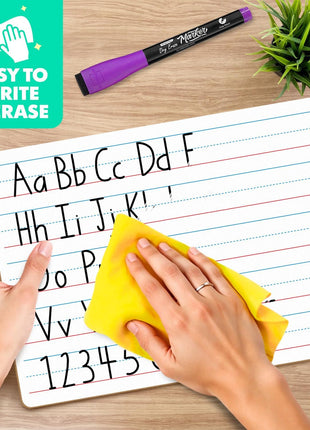 Scribbledo Small Dry Erase Board with Lines for Kids, 9x12 Double Sided | Ruled Whiteboard for Handwriting Practice, Classroom and Homeschool Supply, Portable, Easy to Clean, Robust
