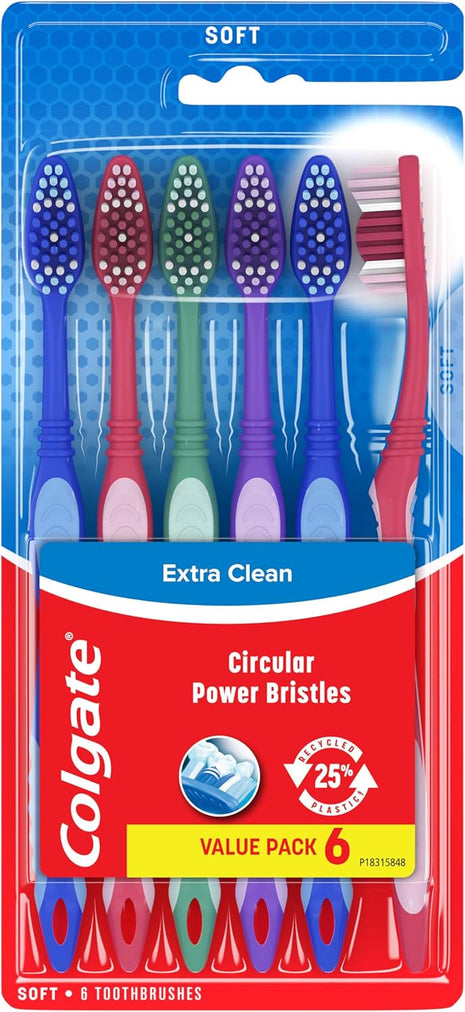 Colgate Extra Clean Full Head Toothbrush, Soft, 6 Pack | Soft Bristles, Full Head Design, Everyday Cleaning, Easy Grip Handle, Bulk Toothbrush Pack