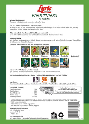 Lyric Fine Tunes Wild Bird Seed Mix - No Waste Bird Food Mix - Attracts Bluebirds, Finches, Chickadees & More - Seed for Outside Feeders - 15 lb Bag
