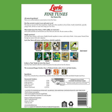 Lyric Fine Tunes Wild Bird Seed Mix - No Waste Bird Food Mix - Attracts Bluebirds, Finches, Chickadees & More - Seed for Outside Feeders - 15 lb Bag
