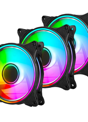 120mm ARGB PWM PC Case Fans - 800-1800RPM Computer CPU Cooling with Addressable RGB PC Case Triple Light Loop Includes SATA Adapter 3-Pack Black