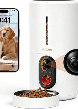 WOPET Automatic Dog Feeder with Camera,1080P HD Video with Night Vision, 5GHz/2.4GHz Dog Food Dispenser with App Control, 4GB SD Card, 2-Way Audio for Cats & Dogs