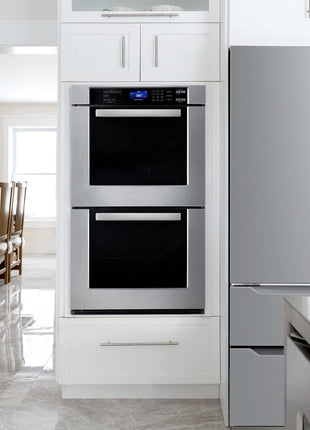 30 in. Haven Coll Double Electric Wall Oven, True Convection, Stainless | Cosmo COS-30EDWC Blue Porcelain, Self Clean Function, 7 Oven Functions, Digital Display, Interior Lighting