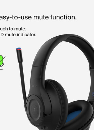 Belkin SoundForm Inspire Wireless Over-Ear Headset for Kids, Online Learning & Travel w/Built-in Microphone, 85dB Safe Volume Limit, 35H Battery - Compatible w/iPhone, iPad, Galaxy & More - Black