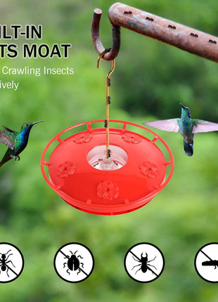 eWonLife Hummingbird Feeder for Outdoors, 2 Pack, Leak-Proof, Easy to Clean and Refill, Saucer Humming Bird Feeder Plastic, Including Hanging Hook, with 5 Feeding Ports (16 Ounce/Pack)