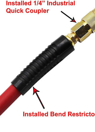 YOTOO Hybrid Air Hose 3/8-Inch by 50-Feet 300 PSI Heavy Duty, Lightweight, Kink Resistant, All-Weather Flexibility with 1/4-Inch Brass Male Fittings, Bend Restrictors, Red