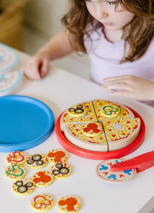 Melissa & Doug Mickey Mouse Wooden Pizza and Birthday Cake Set (32 pcs) - Play Food