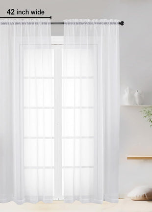 OWENIE Sheer Curtains 84 inches Long 2 Panels Set for Living Room/Bedroom, Rod Pocket Voile Sheer Panel Drapes, White, 2pcs, Each 42 inch W x 84 inch L