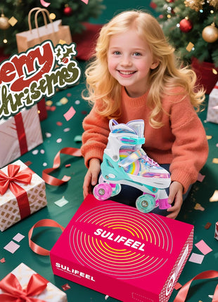 Rainbow Unicorn 4 Size Adjustable Roller Skates for Girls Boys for Kids Ages 3-5 5-8 6-12 Children Skates Indoor Outdoor