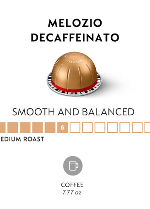 Nespresso Vertuo, Melozio Decaffeinato, 30-Count Espresso Pods | Capsules Medium Roast Pack of 1 Coffee Brews 7.8 oz