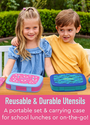 Bentgo Kids Plastic Utensil Set with Fork, Spoon, & Storage Case | Reusable, PFAS- & BPA-Free, Easy-Grip Handles, Lightweight, Dishwasher Safe, School, Travel & On-the-Go (Rainbows)
