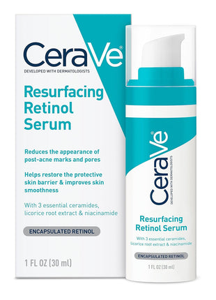 CeraVe Resurfacing Retinol Face Serum with Niacinamide, Pore Minimizer, 1oz | Skin Care Brightening Serum with Licorice Root, Acne Scar & Hyperpigmentation Treatment, Dark Spot Corrector, Skin Repair