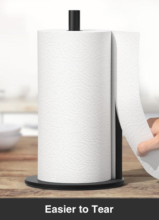 Paper Towel Holder Black, Premium Stainless Steel Kitchen Roll Dispenser, Countertop Roll Organizer with Weighted Base