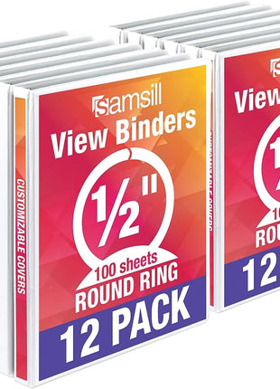 Samsill Economy 1/2-Inch 3-Ring View Binders, White, 12/Pack (I08517C)