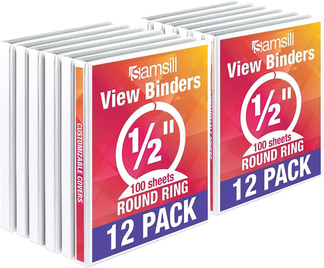 Samsill Economy 1/2-Inch 3-Ring View Binders, White, 12/Pack (I08517C)
