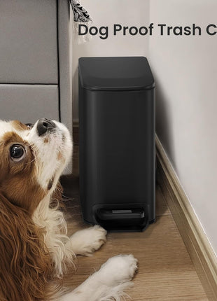Cesun Small Bathroom Trash Can with Lid, 1.6 Gal, Soft Close, Matte Black | Step pedal soft close, Slim 5.9in fits narrow spaces, Stainless steel, Anti-fingerprint, Removable inner bucket, Odor seal