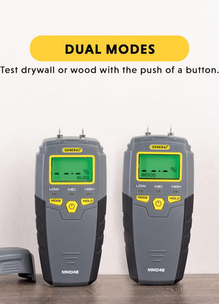 General Tools MMD4E Digital Moisture Meter, Water Leak Detector, Moisture Tester, Pin Type, Backlit LCD Display With Audible and Visual High-Medium-Low Moisture Content Alerts, Grays