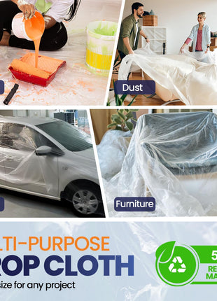 6 Pack 12 x 9 ft Extra Large Plastic Drop Cloth for Painting | Light & Durable Tarp Cover for Furniture Plastic Clear Tarp Waterproof - Paint Floor Covering - Painters Drop Cloth Sheeting