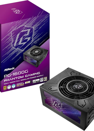 ASRock PG 1600G ATX 3.1 1600W Power Supply PCle5.1 10 Years Warranty Fully Modular Japanese Capacitor Phantom Gaming PG-1600G 80 Plus Gold Cybenetics Platinum 12V-2x6 Cables