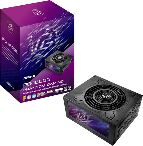 ASRock PG 1600G ATX 3.1 1600W Power Supply PCle5.1 10 Years Warranty Fully Modular Japanese Capacitor Phantom Gaming PG-1600G 80 Plus Gold Cybenetics Platinum 12V-2x6 Cables