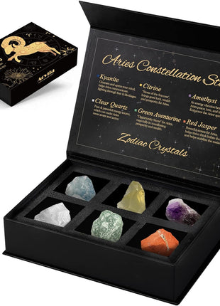 Aries Crystals Gift Set, Zodiac Signs Healing Crystals Birthstones with Horoscope Box Set Aries Astrology Crystals Healing Stones Gifts