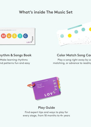LOVEVERY | The Music Set | 6 Montessori Musical Instruments & Rhythm Book | Educational Toys for Toddlers & Preschoolers | Simple Songs and Play Guide | Ages 18 Months to 4+ Years
