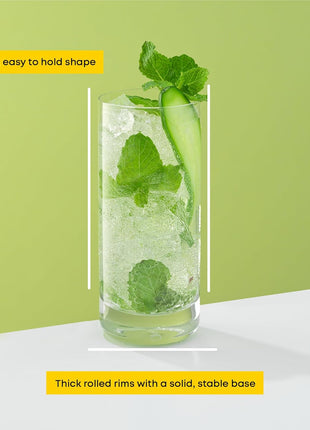 JoyJolt Faye 13oz Highball Glasses, 6pc Tall Glass Sets. Lead-Free Crystal Drinking Glasses. Water Glasses, Mojito Glass Cups, Tom Collins Bar Glassware, and Mixed Drink Cocktail Glass Set