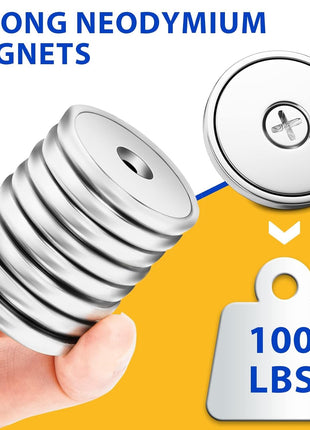 VNDUEEY 8 Pack Neodymium Magnet Cup 100 LBS Strong Rare Earth Magnets with Countersunk Hole Industrial Strength Round Base with Screws 1.26''D x 0.2" H for Holding Tools Kitchen Office DIY Craft