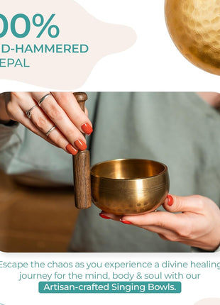 Handcrafted Tibetan Singing Bowl Set – 3.5" Sound Bowl for Meditation, Sound Healing & Yoga – Healing Instrument with Wooden Striker & Cushion – Authentic Hand-Hammered in Nepal