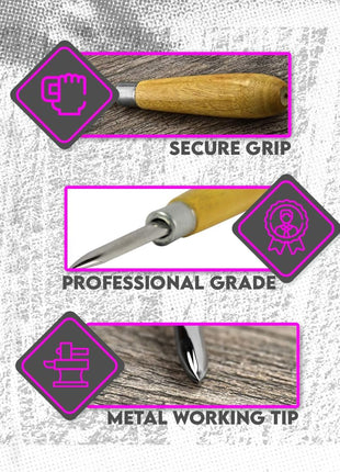 SE 6.5-Inch Stainless Steel Straight Burnisher - Polished Wooden Handle for Metal Jewelry - JT602BS
