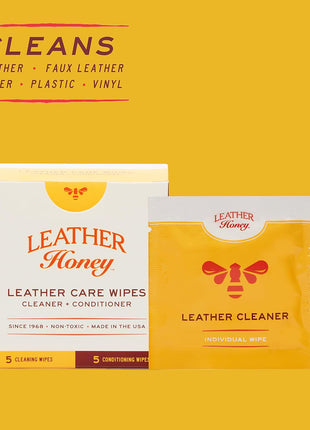 Leather Honey Leather Wipe Kit: Clean & Restore On-The-Go. For Any Color of Leather Couches, Car Seats, Purses, Shoes & Bags. Nontoxic, Ready-to-Use & Made in the USA. 5 Cleaner & 5 Conditioner Wipes