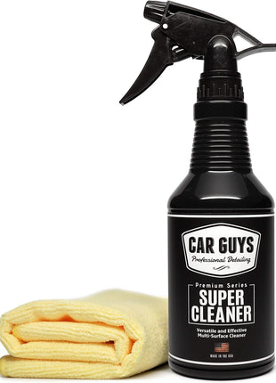 CAR GUYS Interior Car Cleaner for Tough Stains | Stain Remover for Car Seats, Carpet, Upholstery, & Leather | 18 Oz Kit with Microfiber Towel