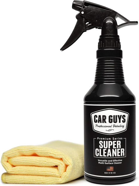 CAR GUYS Interior Car Cleaner for Tough Stains | Stain Remover for Car Seats, Carpet, Upholstery, & Leather | 18 Oz Kit with Microfiber Towel