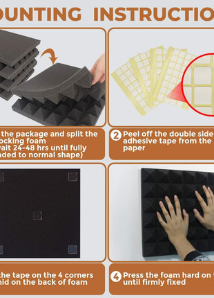 24 Pack Black 12 x 12 x 2 Inches Pyramid Designed Acoustic Foam Panels, Sound Proof Foam Panels for Walls, High Density and Flame-Retardant Acoustic Panels, Sound Panels for Recording and Home Studio