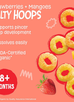 Earth's Best Organic Melty Hoops, Bite-Sized Snacks for Babies 8 Months and Up, Strawberry and Mango, 0.32 Ounce Individual Bags (Pack of 4)