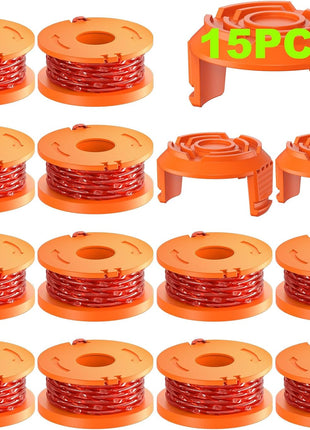 15 Pack Trimmer Spool Line for Worx,(WA0010)Replacement Weed Wacker String for Worx Weed Eater,Trimmer Line Refills 0.065'' for Worx,Suitable for Worx String Trimmers(12 Trimmer Spools,3 Trimmer Caps)