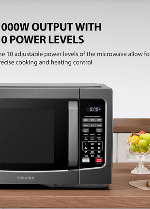 TOSHIBA EM131A5C BS Countertop Microwave Ovens 1.2 Cu Ft, 12.4 inch Removable Turntable Smart Humidity Sensor 12 Auto Menus Mute Function ECO Mode Easy Clean Interior Black Color 1000W