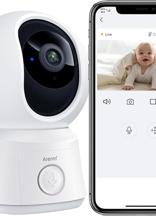 ARENTI 360° View Baby Monitor Camera, Smart Phone App, Human/Motion/Noise Detection, Auto Tracking, Customed Alert Area, 2-Way Audio, Real-Time Temperature Monitoring, Lullabies