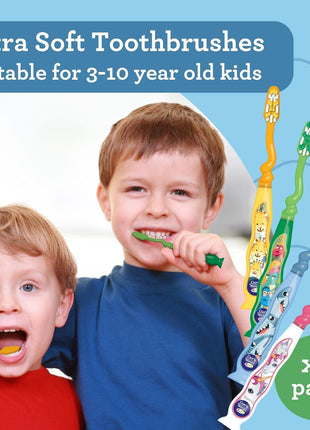 GuruNanda Kids Toothbrush with Suction Cup & Fun Animal Designs   Soft Bristles for Healthy Gums  Non Slippery & Mess Free Toothbrush, 3+ Age  4 Count