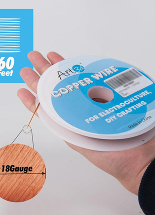 Art3d 18 Gauge 60 FT 99.9% Pure Soft Copper Wire for Electroculture Gardening, Jewelry Making, Beading, Science Projects, DIY Artwork, 1 Roll