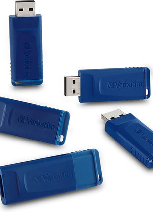 Verbatim 99810 16GB USB 2.0 Flash Drive - Cap-Less & Universally Compatible - 5 Pack - Blue | Cap-Less, Universally Compatible