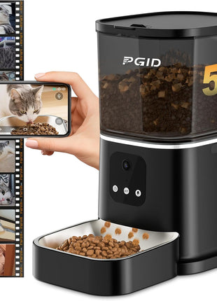 Automatic Cat Feeder with 4K Camera,2.4G Auto Dog Feeder w Night Vision,Pet Feeder w2-Way Audio,Timed Cat Feeders for Dry Food,Dogs Food Dispenser w APP Control 5L