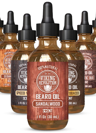 Viking Revolution Sandalwood Beard Oil for Men - Natural Mens Beard Oil with Argan Oil and Jojoba Oil - Beard Softener, Strengthens and Moisturizes - Beard Conditioner for Men (Sandalwood, 1 Pack)