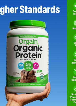 Orgain Organic Vegan Protein Powder, Creamy Chocolate Fudge   21g Plant Protein, 6g Prebiotic Fiber, Low Net Carb, No Lactose Ingredients, No Added Sugar, Non GMO, For Shakes & Smoothies, 2.03 lb