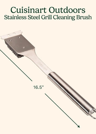 Cuisinart Stainless Steel 16.5 inch Long Handle Grill Cleaner Brush and Scraper for BBQ, Griddle, Grills, Cookout Tool, Grill Brush for Outdoor Grills BBQ Accessories