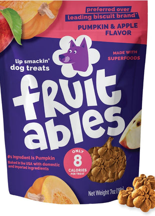Fruitables Baked Dog Treats, Healthy Pumpkin Treat for Dogs, Low Calorie & Delicious, No Wheat, Corn or Soy, Made in the USA, Pumpkin and Banana Flavor, 7oz