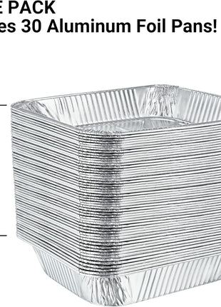 Aluminum Pans Half Size, 9x13, Extra Heavy Duty Disposable Foil Pans For Baking (30 Pack) Roasting & Chafing, Deep Tin Foil Bakeware, Steam Table Tray, Cookware, Food Prepping, Cake & Oven Pan