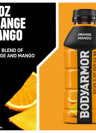 BODYARMOR Sports Drink Sports Beverage, Orange Mango, Coconut Water Hydration, Natural Flavors With Vitamins, Potassium-Packed Electrolytes, Perfect For Athletes, 16 Fl Oz (Pack of 12)